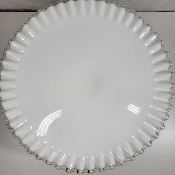 Vtg Fenton Silver Crest Milk Glass Cake Stand 12.75” Ruffled Edge Pedestal Plate - Picture 11 of 16